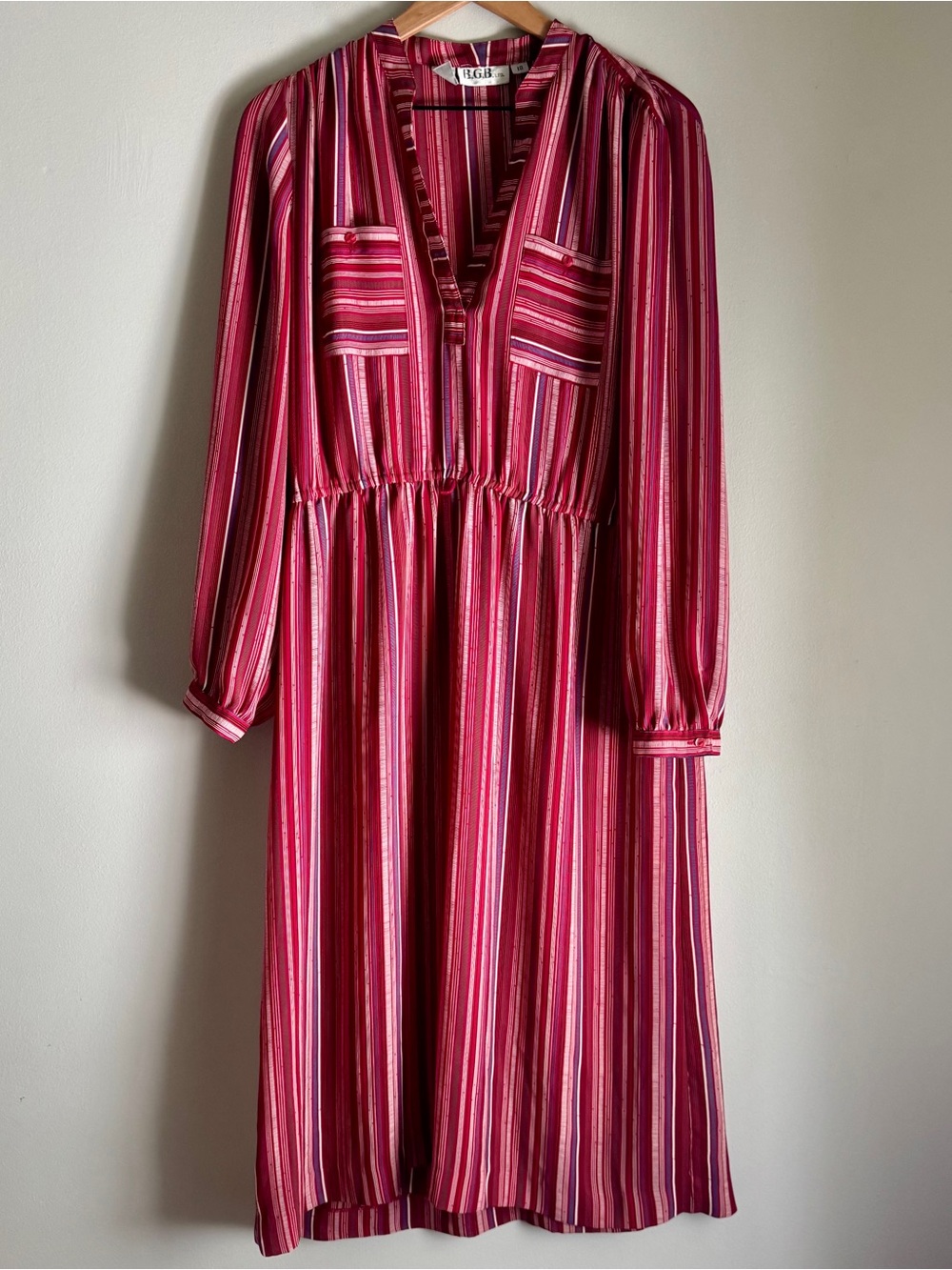 Vintage 80’s B.G.B Ltd. Striped Long Sleeve Midi Dress Size 10
